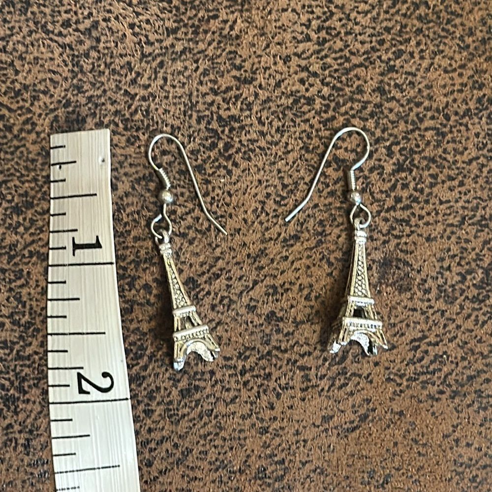 EIFFEL TOWER EARRINGS DANGLE COLUMN PIERCED UNIQUE WORLD FRENCH TRAVELER MINI - Picture 4 of 9